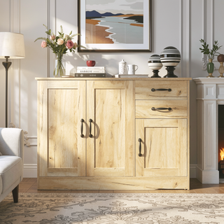 Sunvega Modern Oak Wood Buffet Sideboard with 2 Doors and 2 Drawers