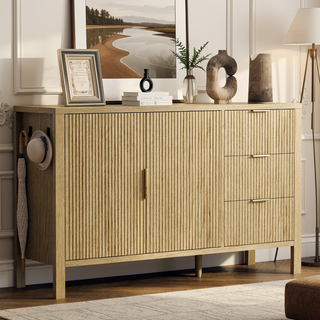 Sunvega Modern Wave-Pattern Sideboard with 3 Drawers and Hooks for Living Room