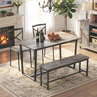 Sunvega Industrial Style Four-Piece Dining Table and Chair Set with Backrest