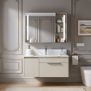Sunvega 31 Inch Sintered Stone Vanity Top with Ceramic Sink and Backsplash