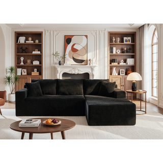 Sunvega Plush L-Shaped Cloud Sectional Sofa with Corduroy Fabric for Living Room