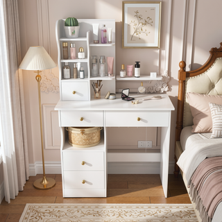 Sunvega 7-Drawer Vanity Desk with LED Mirror Jewelry Storage and PU Stool