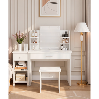 Sunvega Vanity Table with Adjustable Mirror Spacious Drawer and Matching Stool