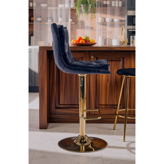 Sunvega Set of 2 Black Velvet Swivel Bar Stools with Chrome Footrest and Adjustable Height