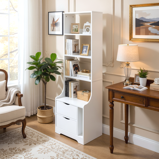 Sunvega Bedroom Nightstand with 2 Drawers and 4-Tier Open Shelving for Storage