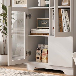 Sunvega Green MDF Cabinet with Glass Doors and Drawer for Bedroom Living Room