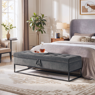 Sunvega 58.6" Contemporary Velvet Storage Bench with Button Tufted Top for Bedroom
