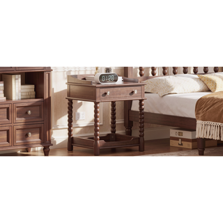 Sunvega Retro Style Queen Size Wood Platform Bed with Gourd Shaped Headboard and Slat Support