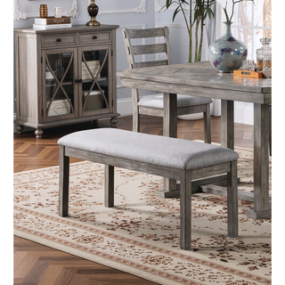 Sunvega Gray Fabric Upholstered Dining Bench with Wire-Brushed Finish