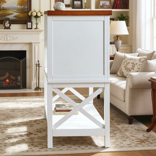 Sunvega Farmhouse Bar Cabinet Console Table with Wine Rack Storage Shelf and Drawer