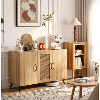 Sunvega Three-Door Rattan Mesh Cabinet with Large Storage Space for Living Room