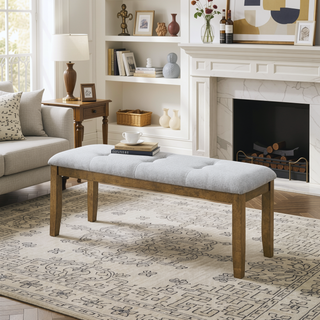 Sunvega Light Gray Fabric Upholstered Tufted Dining Bench for Two Seating