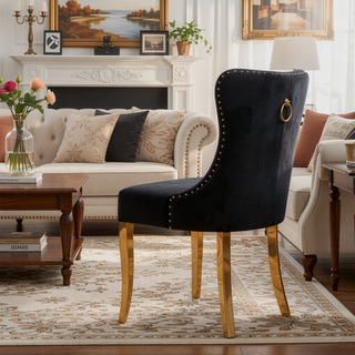 Sunvega Modern High-end Tufted Velvet Upholstered Dining Chair with Chrome Legs and Nailhead Trim