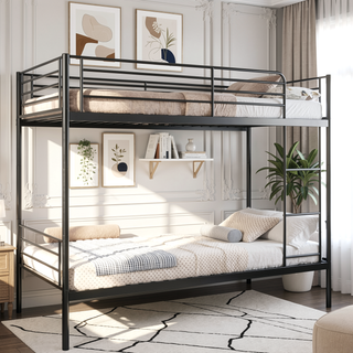 Sunvega Twin Over Twin Metal Bunk Bed with Ladder and Guardrail, Splits into Two Separate Beds
