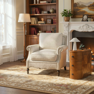 Sunvega American Style End Table with Charging Station Drawers and Arc Design