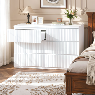 Sunvega 6 Drawer Storage Cabinet with Wavy Panel for Bedroom Hallway Living Room