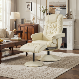Sunvega PU Leather Recliner Chair with Ottoman 360 Swivel Massage and Heated Seat