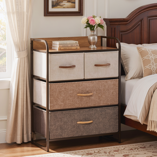 Sunvega 4-Drawer Storage Dresser with Fabric Drawers and Foldable Design for Bedroom