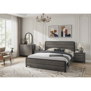 Sunvega Weathered Grey Finish Wood Queen Size Bedroom Set with Dresser Mirror