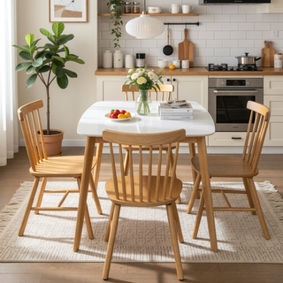 Sunvega Mid-Century Modern Dining Table with Faux Wood Top and Rubberwood Legs