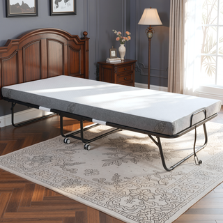 Sunvega Foldable Guest Bed with 4" Mattress on Sturdy Metal Frame and Wheels for Space Saving