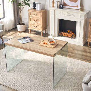 Sunvega Modern MDF and Tempered Glass Coffee Table with Storage Cabinet