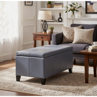 Sunvega Contemporary Upholstered Storage Ottoman Bench with Stitched Details