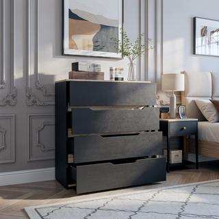 Sunvega Four Drawer Dresser with Superior Top in Black and Light Oak