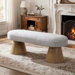 Sunvega Fully Assembled Upholstered Dining Bench with Wood Legs and Non-Slip Pads