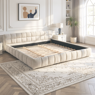 Sunvega King Size Upholstered Bed Frame with Thick Chenille Fabric Headboard