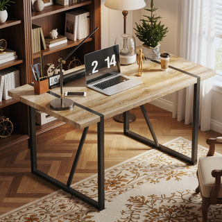 Sunvega Modern Simple Rectangular MDF Dining Table with Black Metal Legs for 4-6 People