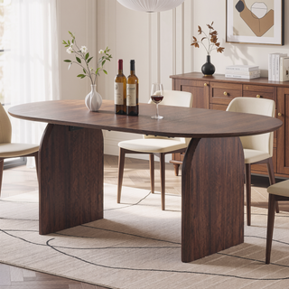 Sunvega Modern Oval Wooden Dining Table with Double-Column Design for Living Room