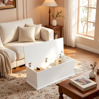 Sunvega Lift Top Wood Storage Chest Trunk with Safe Hinge for Entryway Bench