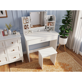 Sunvega Vanity Table with Adjustable Mirror Spacious Drawer and Matching Stool