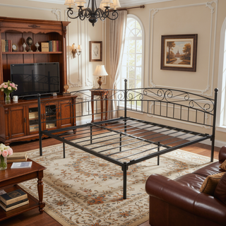 Sunvega Twin Size Victorian Style Metal Daybed Frame with Trundle Set for Guest Room
