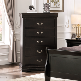 Sunvega Dark Cherry Finish Transitional Chest with English Dovetail Drawers and Bracket Legs