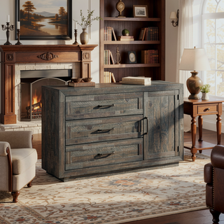 Sunvega Dark Grey Server Crafted of Pine and Hardwood with Three Dovetail Drawers