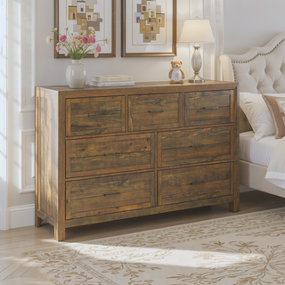 Sunvega Caramel Brown Weathered Distressed Finish 7-Drawer Reclaimed Wood Dresser