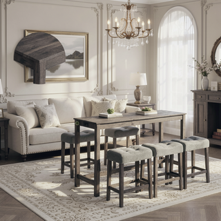 Sunvega 4 Piece Bar Table Set with USB Outlets and Padded Stools for Living Room