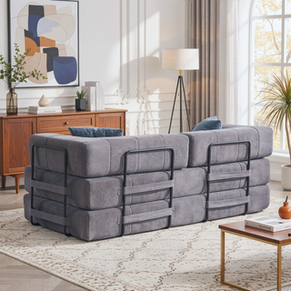 Sunvega High Quality Corduroy Folding Sofa Bed with 2 Pillows and Foam Spring Mattress