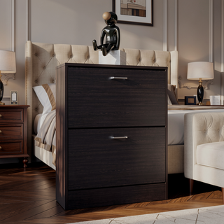 Sunvega Dual-Door Shoe Cabinet With Adjustable Shelves And Modern Black Wengue Finish