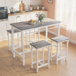 Sunvega 5-Piece Modern Kitchen Table Set with Four Bar Stools and Metal Frame
