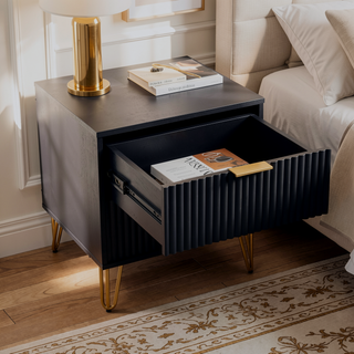 Sunvega Modern Glam Nightstand with Gold Metal Handles and Splayed Legs for Bedroom