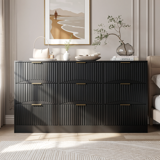 Sunvega Modern Wavy Pattern 6-Drawer Dresser with Ample Storage for Bedroom