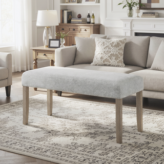 Sunvega Light Gray Fabric Dining Bench with Rubberwood Frame for 2 Seating
