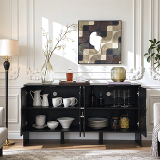 Sunvega Mid Century Modern Sideboard Buffet Cabinet with Geometric Pattern and Adjustable Shelves