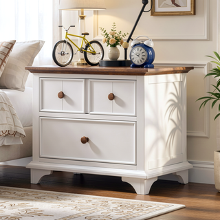 Sunvega Retro White and Walnut Wooden Seven-Drawer Dresser for Bedroom Storage