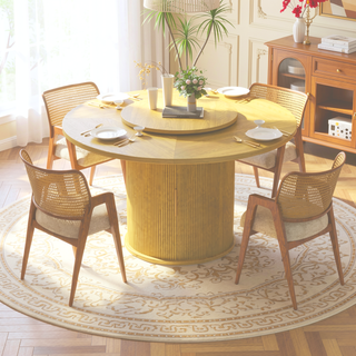Sunvega 55-inch Round Dining Table for Six with Rotating Tabletop and Storage Rack