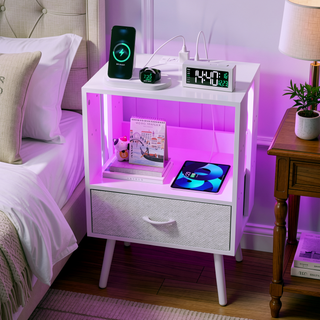 Sunvega 2 Pack Modern Nightstand with USB Charging Station and Remote Control LED Light