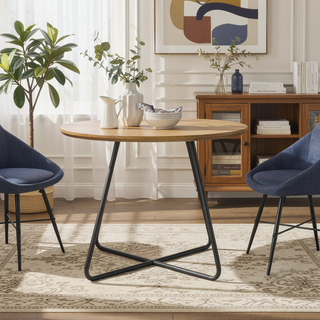 Sunvega Modern Minimalist Curved X-Base Round Dining Table for 4 English Ash